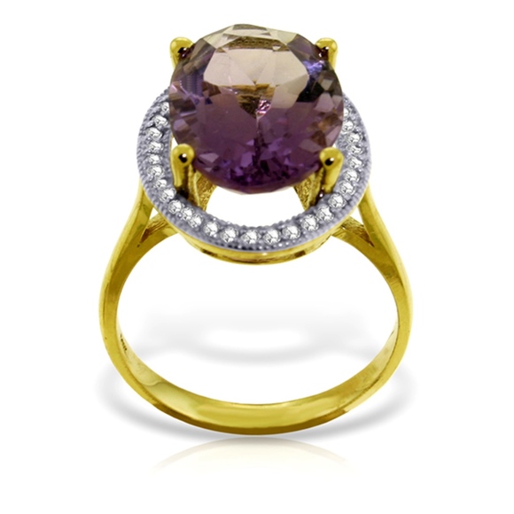 GOLD RING WITH NATURAL DIAMONDS & AMETHYST - Picture 2 of 5
